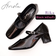 (พร้อมส่งจากไทย) รองเท้าคัทชู Arista (Rika) ส้นก้อน 2 นิ้ว สไตล์ Mary Jane มี 4 วัสดุ รองเท้าสีดำ