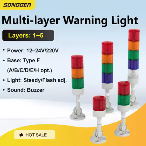 D53-3T LED stack light signal tower 3-color flashing beacon with buzzer 12V 24V 220V machine status 