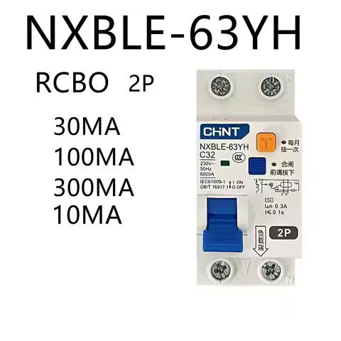 CHINT NXBLE-63YH 6A 10A 16A 32A 63A 10MA 30MA 0.03A 0.01A RCBO 1P+N Residual current Circuit Breaker