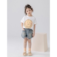 rb6t1fu3ynThanyaggh White Cotton T-Shirt With Smiley Face For Girls