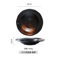 Japanese Simple Round Ceramic Plate Home Creative Steak Plate Pasta Line Flat Plate Western Restaura