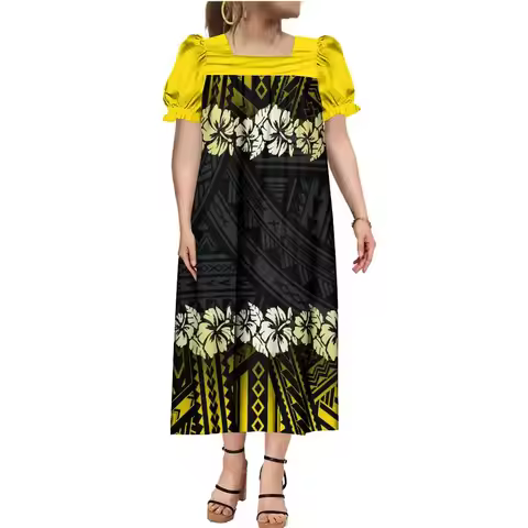 2024 Summer Micronesia Tribe Mumu Fashion Ladies Puffy Sleeve Dress Polynesian Party Mumu Ladies Flu