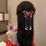 High-End Hair Clip Butterfly Back Head Red Rose Grab Clip ii New Style Influencer 1 Tassel High-Valu