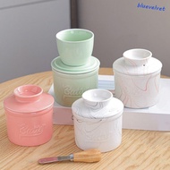 BLUEVELVET Round Butter Box, Large Capacity Sealed Butter Bell Crock, Simple Keep Fresh with Lid Cer