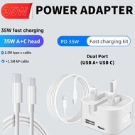 35W USB-C Dual PD Fast Charging Power Adapter, Type-C UK Plug, Suitable for Travel and Portability (