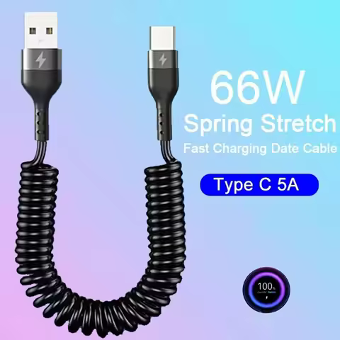 66W 5A USB Type C Data Cable USB Spring Pull Telescopic Fast Charging Cable For Sumsung Xiaomi Huawe