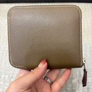 Hermes 大象灰銀釦ㄇ拉絲巾短夾