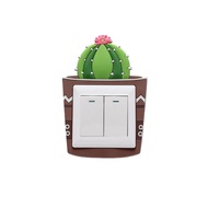 1pc 8x8cm Children Rooms Artificial Night Light Cactus Switch Paste Succulents Socket Wall Sticker