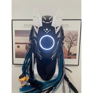 White Futuristic Cyberpunk Mask Cosplay for Men LED Lights Full Face Mask Punk Face Helmet Cool Halloween Costume