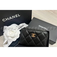 Gabrielle Card Holder Sachet Card Holder Zipper Style Classic Black Diamond Bag Sheepskin Chain Card