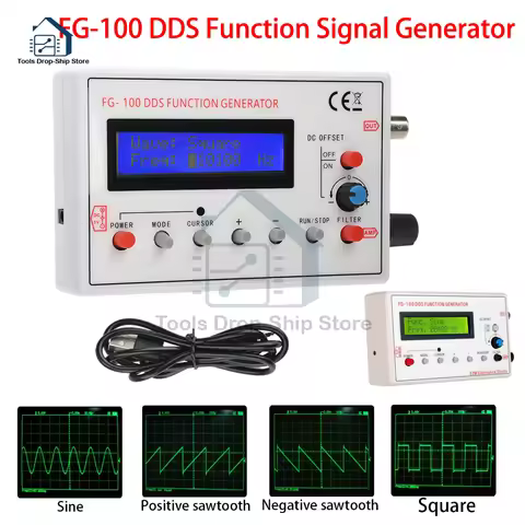 FG-100 DDS Function Signal Generator 1Hz - 500KHz Frequency Counter Signal Source Module Sine+Square