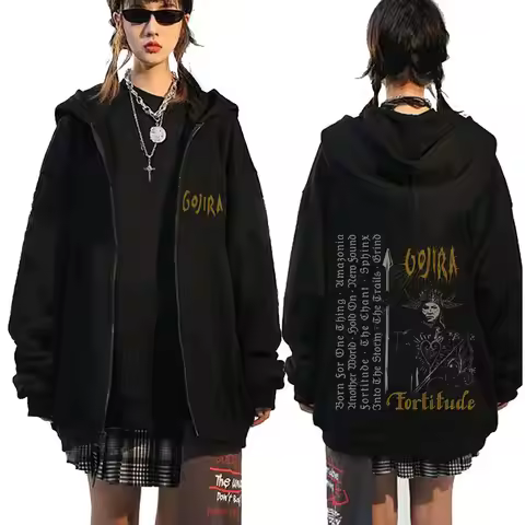 Limited Metal Band Gojira Fortitude Print Zipper Hoodie Men Women Fashion Vintage Rock Streetwear Ma