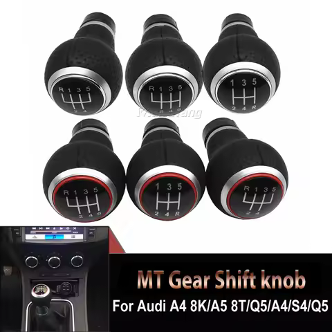 Car Gear Shift knob Lever Shifter Red/Silver For Audi A4 B6 B7 B8 A6 S4 8K A5 8T Q5 8R S Line Ibiza 