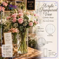 Acrylic Transparent Cylinder Vase 15cm x 40cm | Pasu Bunga Jernih Silinder | Pasu Bunga Hiasan Rumah