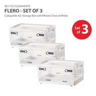 [HOUZE] FLERO Collapsible 30L|42L|55L|90L|120L Storage Box With Wheels (6 Color) - Container | Plast