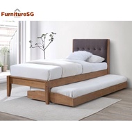 (FurnitureSG) Solid Wood Pull Out Trundle Bed Frame