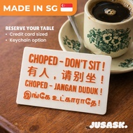 Chope Card Keychain - Reserve Tables & Seats Singaporean Kopitiam Hawker | 3D Printed Custom Gift