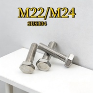 304 Stainless Steel External Hexagon Screw Extended Full Thread Screw M22/M24 [XZM-G]