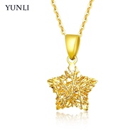 YUNLI Real 18K Yellow Gold Pendant Necklace Simple Five-Pointed Star Pendant Pure AU750 Chain For Women Fine Jewelry Gift