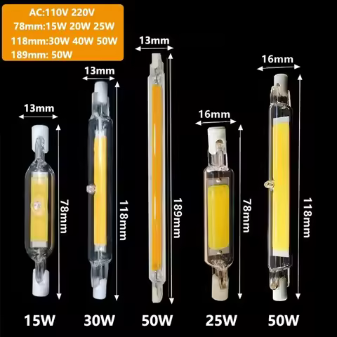 R7S LED Glass Tube COB Bulb 78MM 118MM High Power R7S Corn Lamp J78 J118 Replace Halogen Light AC 11