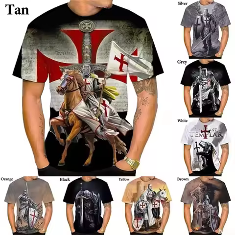 Summer 3d Print Templar Graphic T Shirts Cross Graphic Print Personality Streetwear Short Sleeve Tee