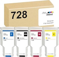 728 Ink Cartridges 4-Pack 300ml F9J68A F9K17A F9K16A F9K15A Replacement for HP 728 Ink Cartridges Wo