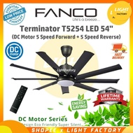 FANCO Terminator T5254 DC MOTOR Modern Design Ceiling Fan With LED Light 3 Colour 9 Blades 54'' Remote Control Black