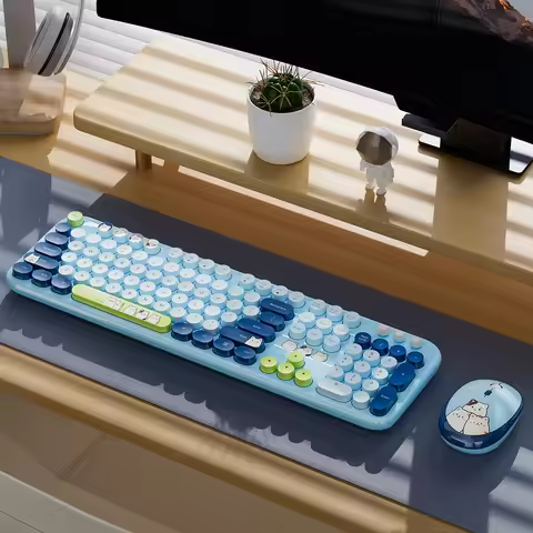 MOFii Silly Cat Wireless Keyboard Mouse Combo, Cute Cat Design Retro Round Keycaps 2.4G US QWERTY La