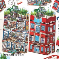 Idako [Today's Business No. 33] 4Pcs 2.5D Large Size Landscaping Sticker Flip Stitching Building SS8