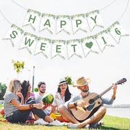 Happy sweet 16th Birthday Theme Pull Flag 16th Birthday Party Decoration Supplies Sage Outdoor FL6X