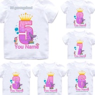 Elegant  Queen Happy Birthday 5 6 7 8 9 old Cotton Kids T Shirt For girls Clothes children T-shirts 