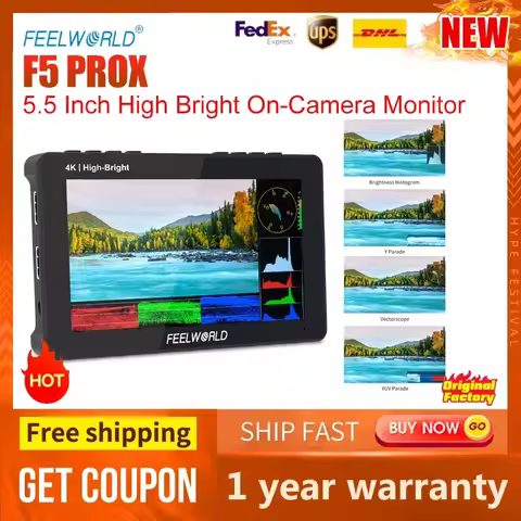 FEELWORLD F5 PROX 5.5 Inch Touch Screen DSLR Camera Field Monitor 1600nit High Bright Full HD IPS Pa