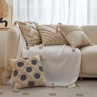 Sarung Bantal 45x45cm Sarung Kusyen 45x45cm Kain Kanvas Kapas Lembut, Hiasan Jumbai Tufted & Selesa,