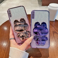 Phone Back Case For Samsung Galaxy A7 2018 A750 A750F Glitter Makeup Mirror Rabbit Folding Stand Sof