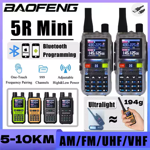 Baofeng UV 5R Mini Full Band Walkie Talkie Bluetooth Programming AM Wireless Copy Frequency 999CH Ty