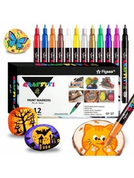 12 色優質精細丙烯酸油漆記號筆,適合在木材、帆布、石頭、岩石、玻璃、陶瓷表面上繪畫,在各種表面上diy