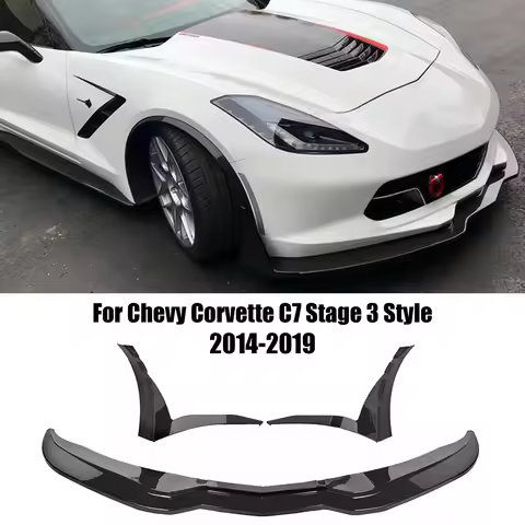 Car Front Bumper Lip&Side Winglets For 2014-2019 Chevy Corvette C7 Z06 Stingray Z51 Stage 3 Style Sp