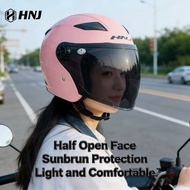 HNJ Half Helmet 100% Original Topi Keledar Murah Open Face Motorcycle 1/2  Cut Adults Black Visor Ri