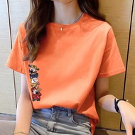 New Year Clothing Woman Tshirt Fashion Cartoon Printing T Shirt Round Neck Ladies Tops Ready Stock S