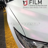 Pc1104 white change satin red car wrap Cream Red Satin sticker air free bubble pearl white chameleon