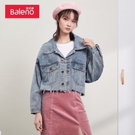 班尼路（Baleno）春秋季款韩版百搭短款立领水洗牛仔外套女时尚磨毛个性开衫夹克复 3DK S