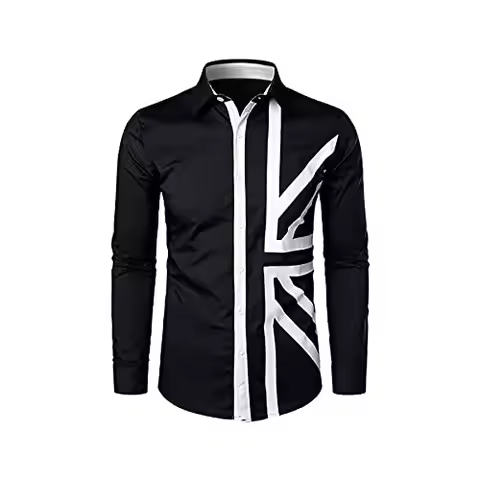 Men's black and white rice pattern shirt 3D simple printing long-sleeved shirt men's casual fashion