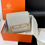 🌈Hermes🧡Mini Roulis 19🌟珍珠灰銀扣🧡99新🌈全套有單🌟evercolor皮🌟愛馬仕🌟