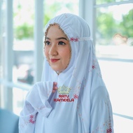 Mukena Terusan Dewasa Rayon Bordir Ranting Bunga Melati Ratu Kameela Mukenah Lajuran Jumbo Terbaru