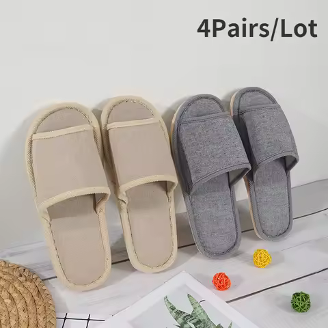 4Pairs/Lot Cheap Linen Slippers Men Women Disposable Hotel SPA Slippers Home Slides Travel Hospitali