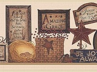 Dundee Deco DDAZBD9172 Peel and Stick Wallpaper Border - Country Brown Maroon Signs Wall Border Retr