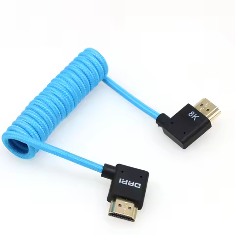8K Left Angle HDMI to Right Angle HDMI 2.1 Ultra High-Speed Braided Coiled Cable for Z Cam,Panasonic
