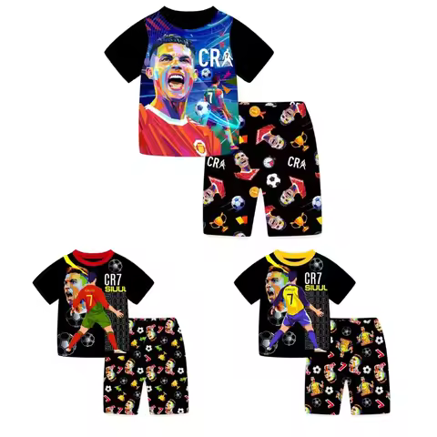 Soccer Jerseys Kids No.7 Football Pjs Sports Fans for Boys Girls Ronaldo Printing CR7'S T Shirts+pan