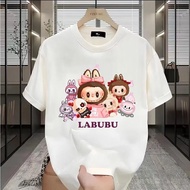 Customized Logo POP Mart 100% Cotton Labubu Fun Cartoon Loose Short-Sleeved T-Shirt Crew Neck Top Fo