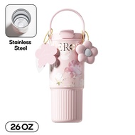 Sidagar Floral Stainless Steel Thermos Bottle With Handle & Straw (316L/750ml)-Premium 3D Embossed &